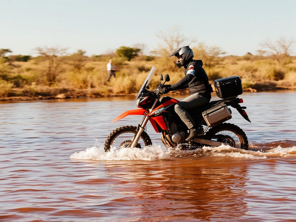 Rider crossing river